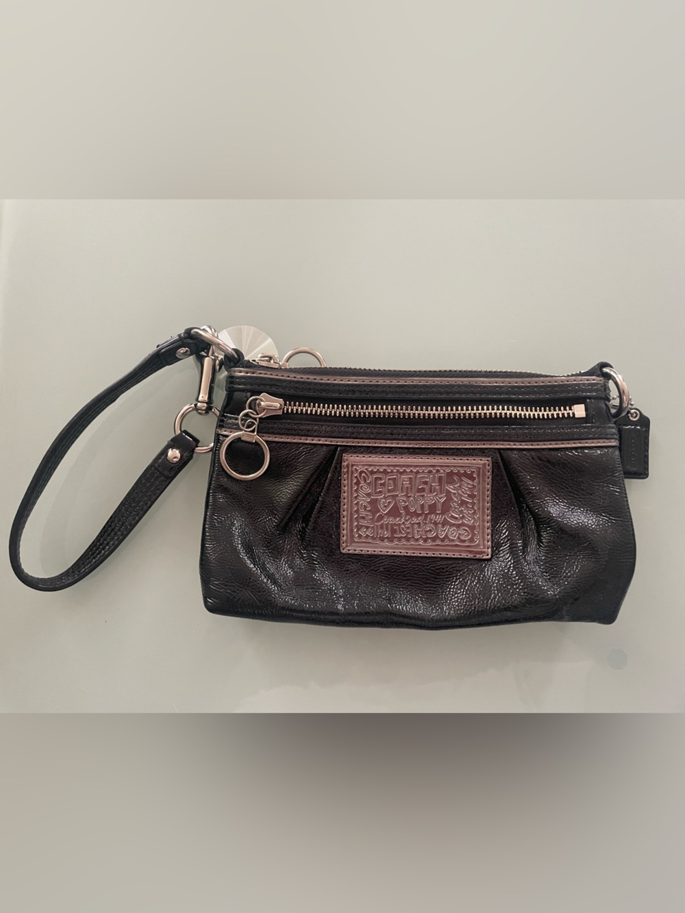 Coach Black Leather Poppy Wristlet